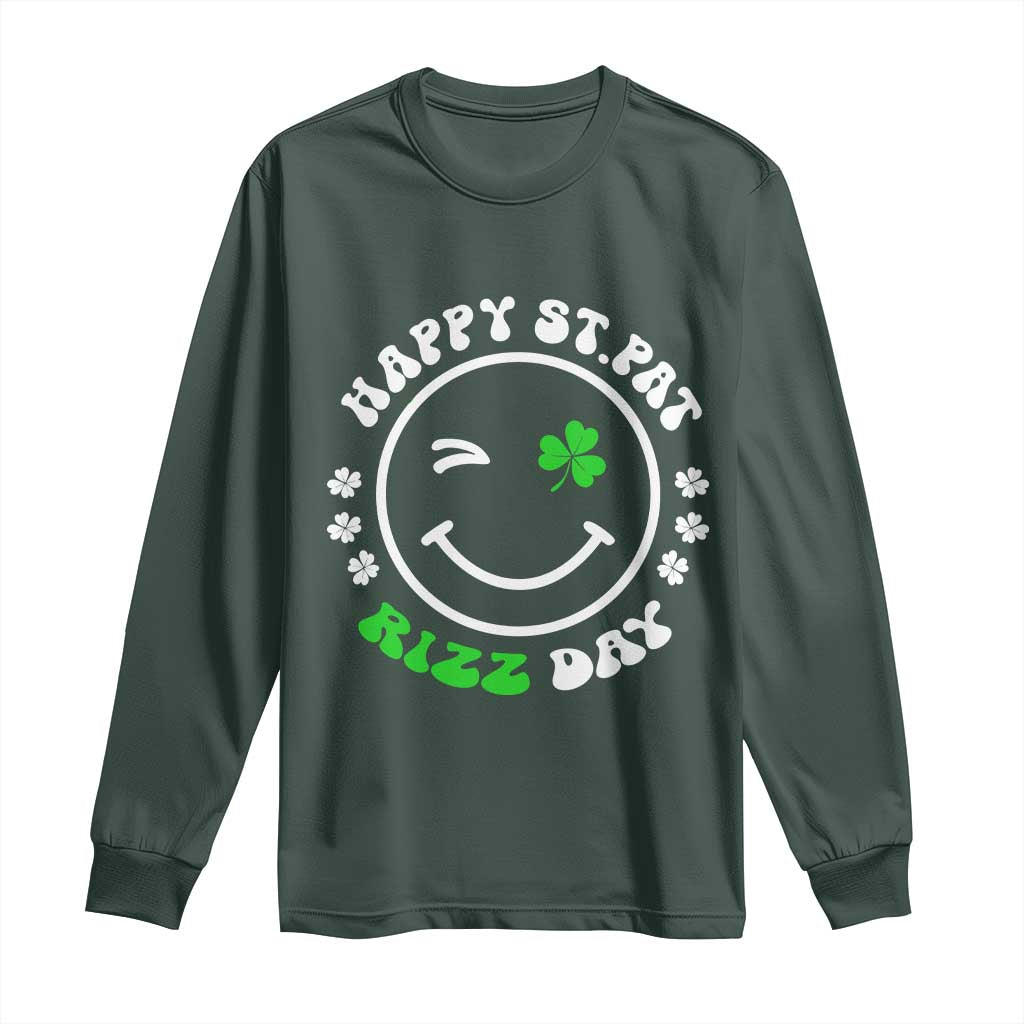 Funny St. Patrick's Day Long Sleeve Shirt Happy St Pat Rizz Day Shamrock Lucky Face