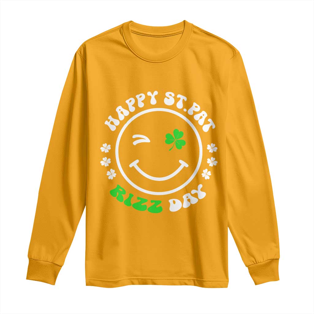 Funny St. Patrick's Day Long Sleeve Shirt Happy St Pat Rizz Day Shamrock Lucky Face