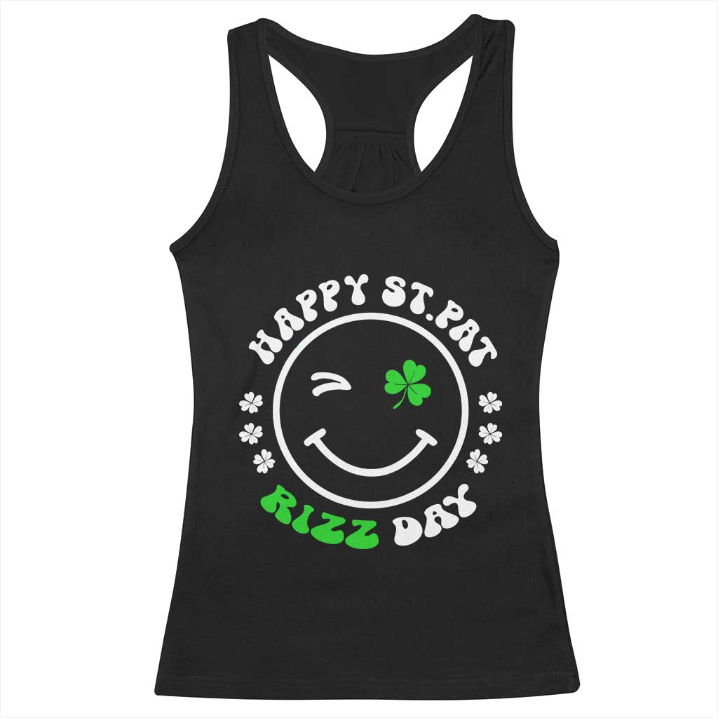 Funny St. Patrick's Day Racerback Tank Top Happy St Pat Rizz Day Shamrock Lucky Face