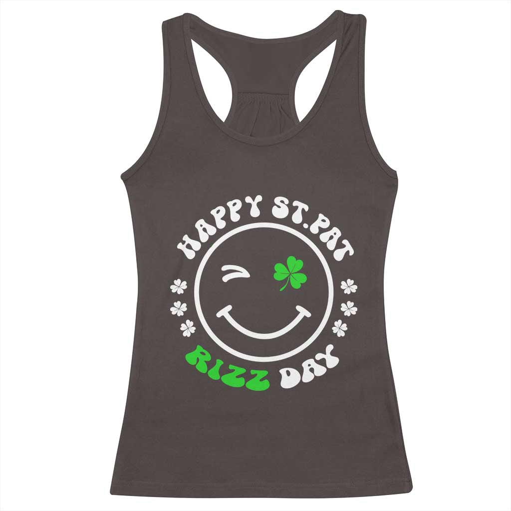 Funny St. Patrick's Day Racerback Tank Top Happy St Pat Rizz Day Shamrock Lucky Face
