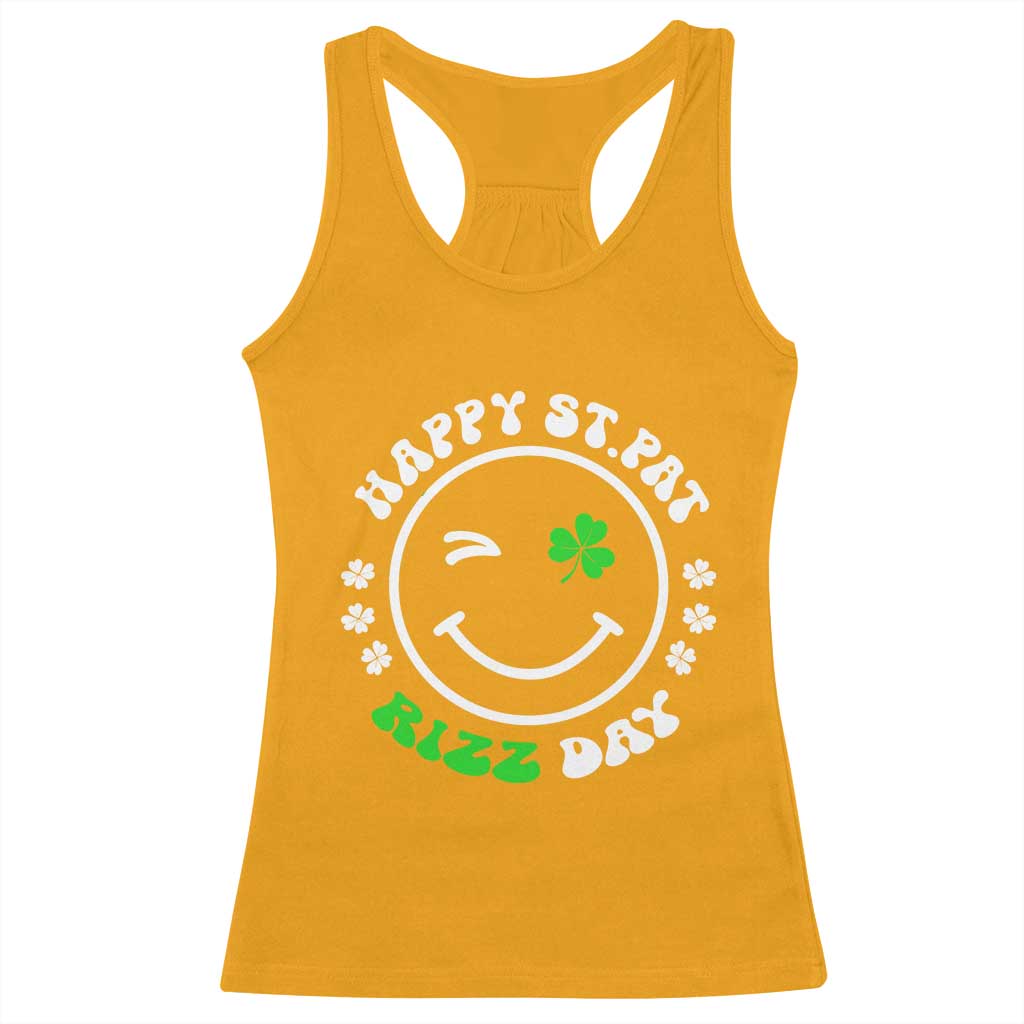 Funny St. Patrick's Day Racerback Tank Top Happy St Pat Rizz Day Shamrock Lucky Face