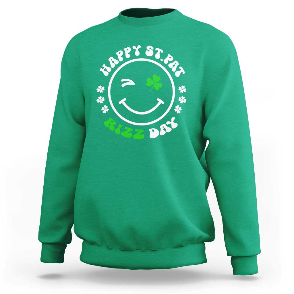 Funny St. Patrick's Day Sweatshirt Happy St Pat Rizz Day Shamrock Lucky Face