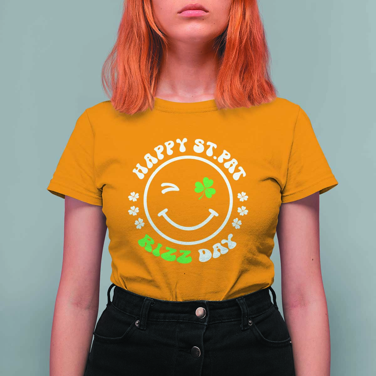 Funny St. Patrick's Day T Shirt For Women Happy St Pat Rizz Day Shamrock Lucky Face