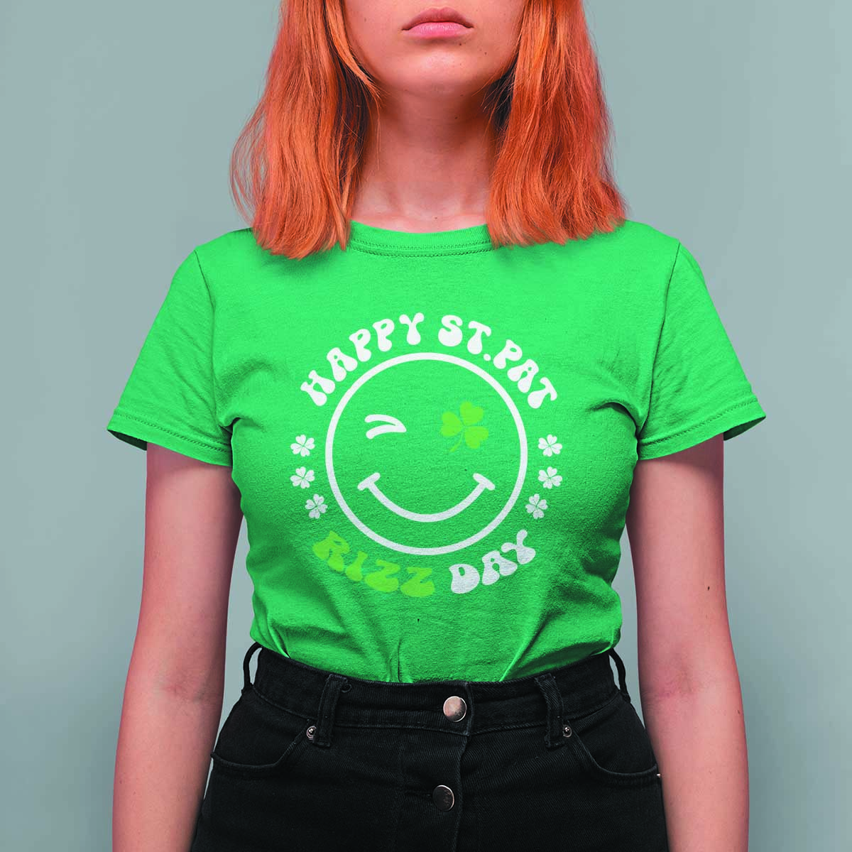 Funny St. Patrick's Day T Shirt For Women Happy St Pat Rizz Day Shamrock Lucky Face