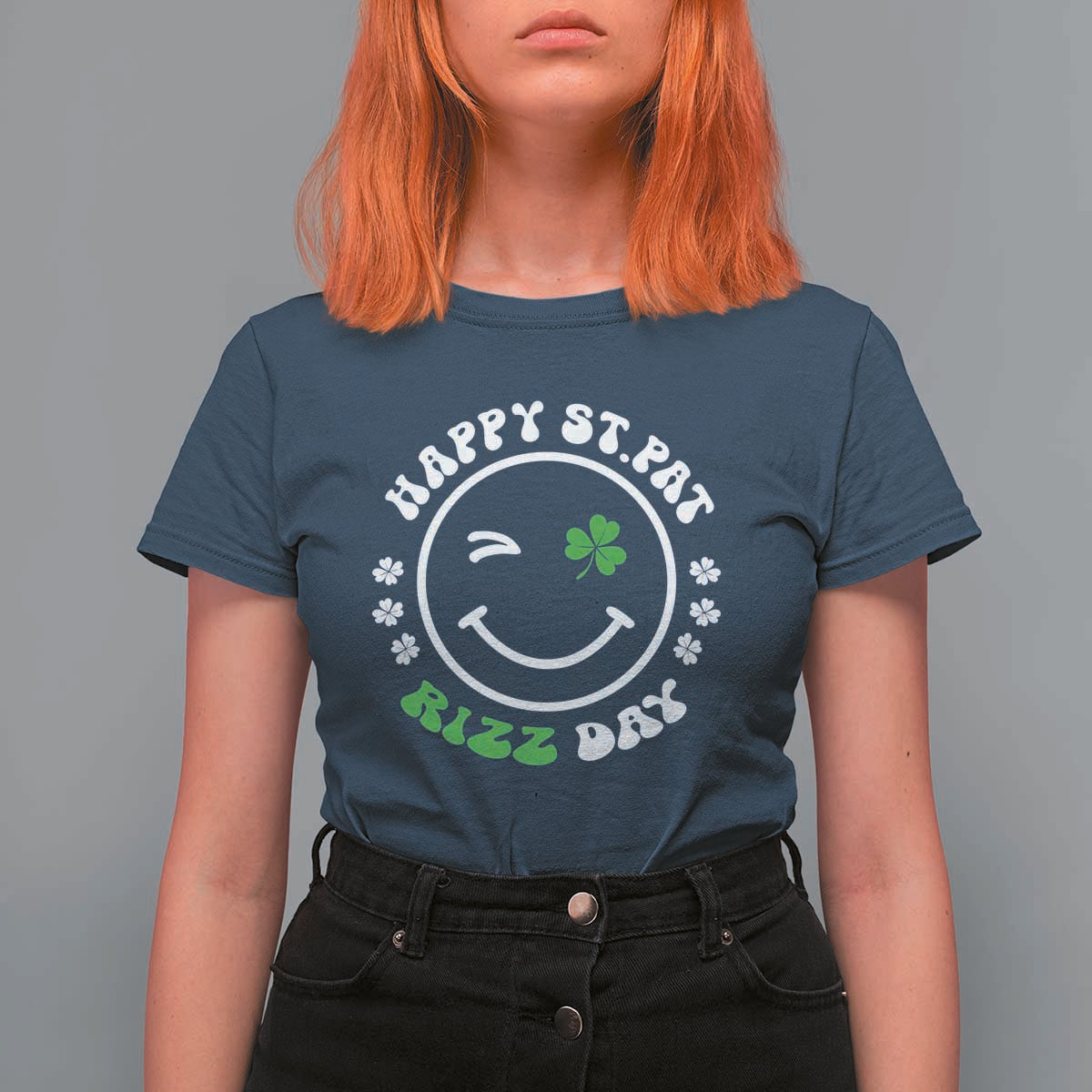 Funny St. Patrick's Day T Shirt For Women Happy St Pat Rizz Day Shamrock Lucky Face