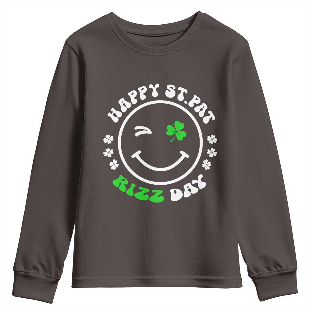 Funny St. Patrick's Day Youth Sweatshirt Happy St Pat Rizz Day Shamrock Lucky Face