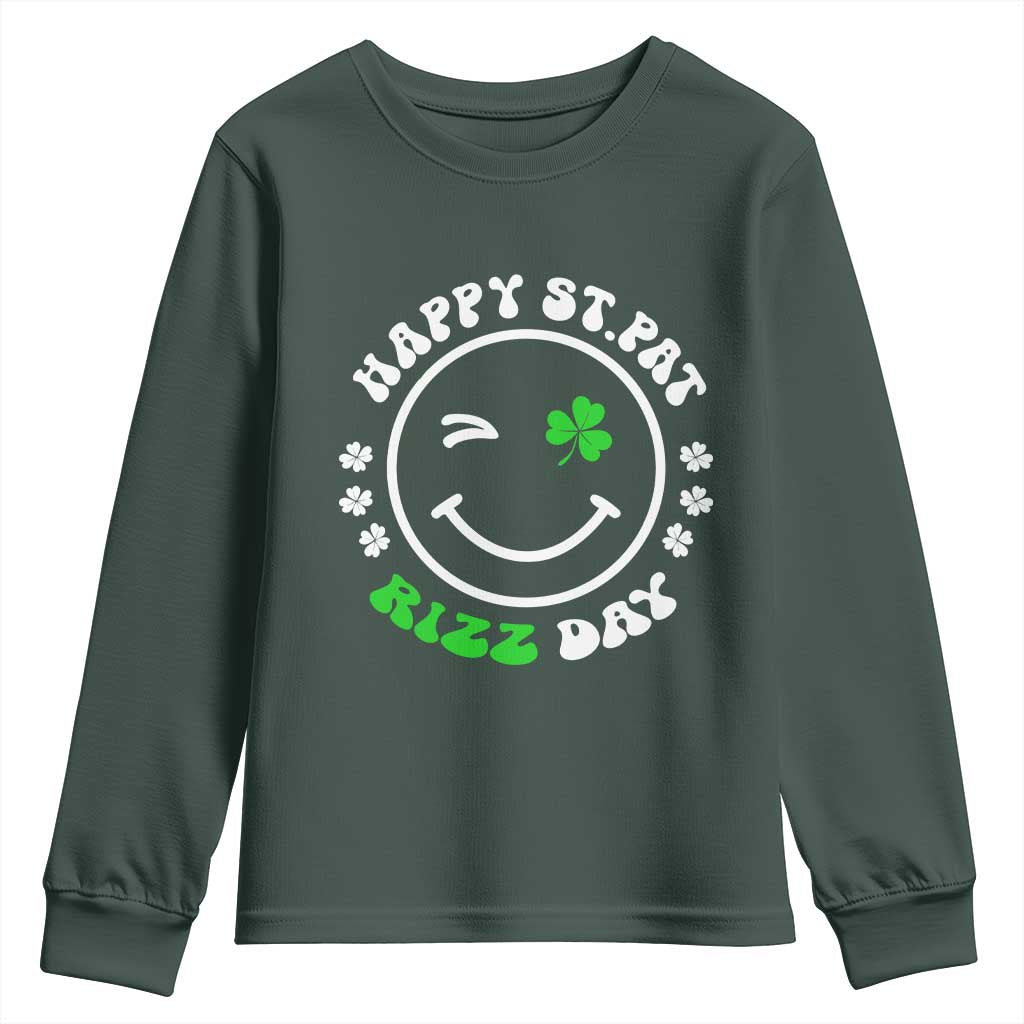 Funny St. Patrick's Day Youth Sweatshirt Happy St Pat Rizz Day Shamrock Lucky Face