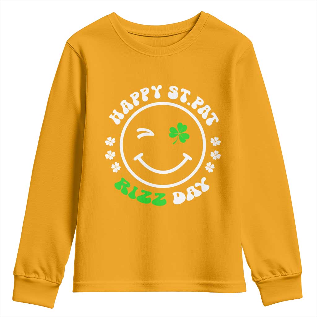 Funny St. Patrick's Day Youth Sweatshirt Happy St Pat Rizz Day Shamrock Lucky Face