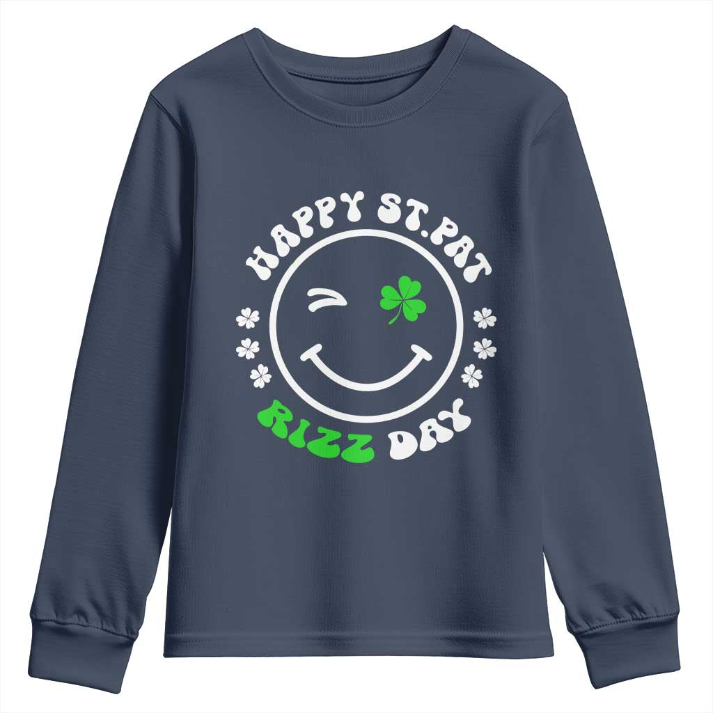 Funny St. Patrick's Day Youth Sweatshirt Happy St Pat Rizz Day Shamrock Lucky Face