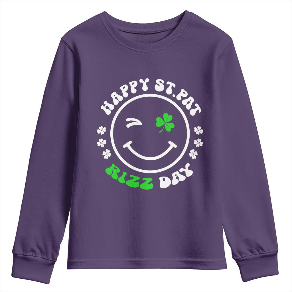 Funny St. Patrick's Day Youth Sweatshirt Happy St Pat Rizz Day Shamrock Lucky Face