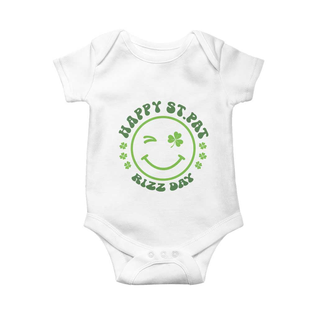 Funny St. Patrick's Day Baby Onesie Happy St Pat Rizz Day Lucky Shamrock Face
