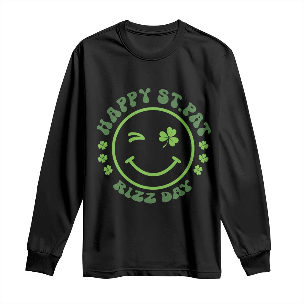 Funny St. Patrick's Day Long Sleeve Shirt Happy St Pat Rizz Day Lucky Shamrock Face