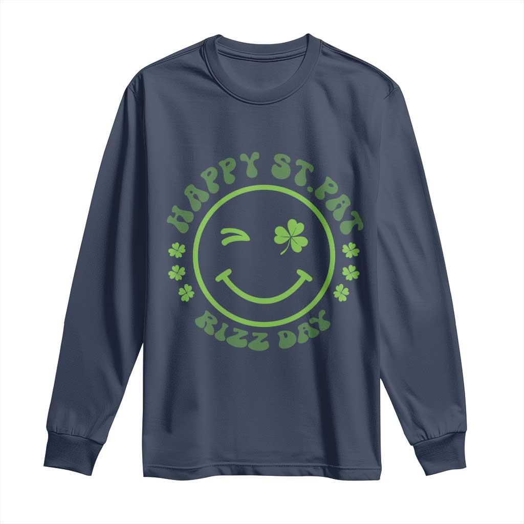 Funny St. Patrick's Day Long Sleeve Shirt Happy St Pat Rizz Day Lucky Shamrock Face