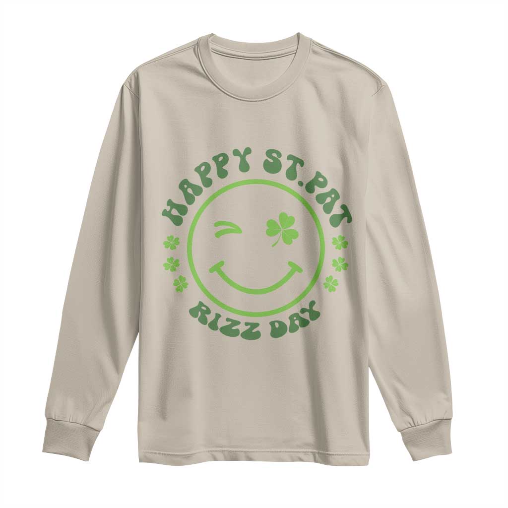 Funny St. Patrick's Day Long Sleeve Shirt Happy St Pat Rizz Day Lucky Shamrock Face