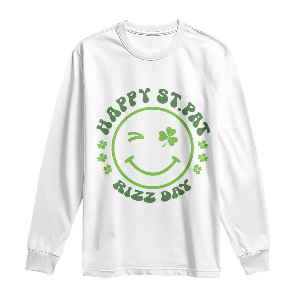 Funny St. Patrick's Day Long Sleeve Shirt Happy St Pat Rizz Day Lucky Shamrock Face
