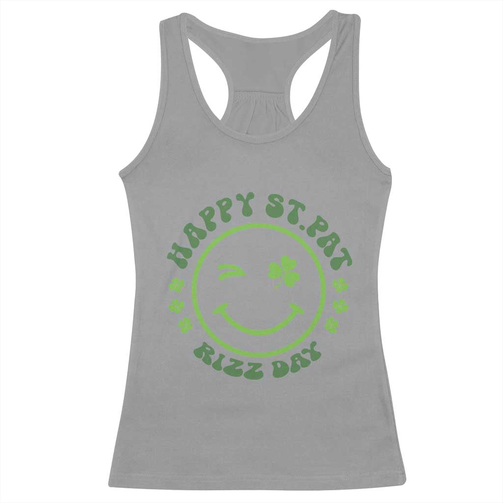 Funny St. Patrick's Day Racerback Tank Top Happy St Pat Rizz Day Lucky Shamrock Face