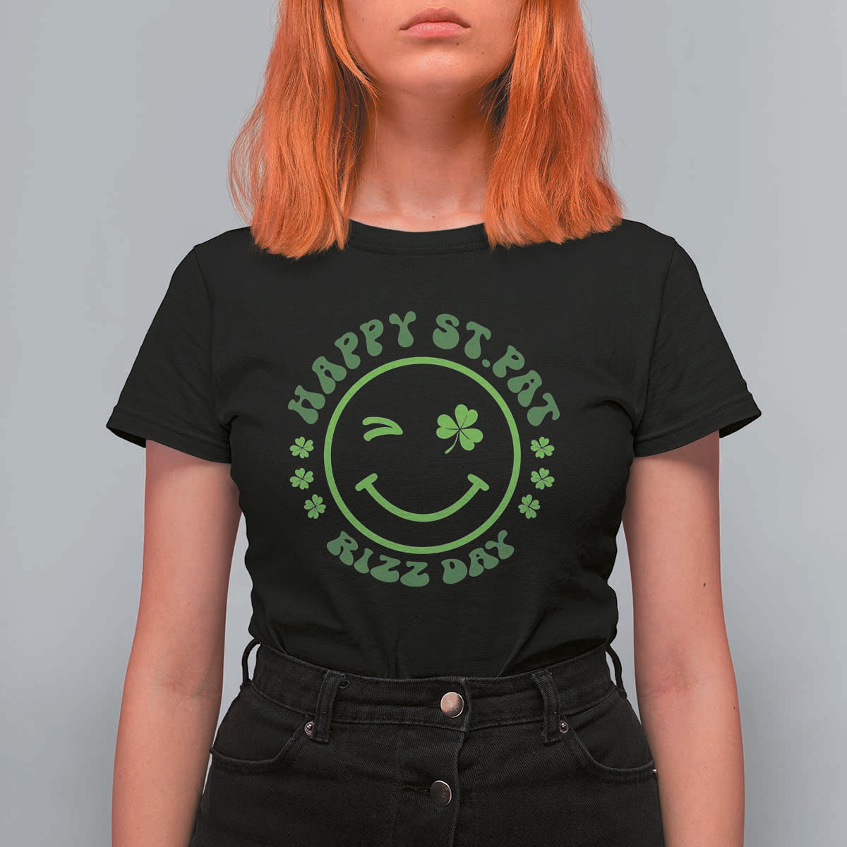 Funny St. Patrick's Day T Shirt For Women Happy St Pat Rizz Day Lucky Shamrock Face