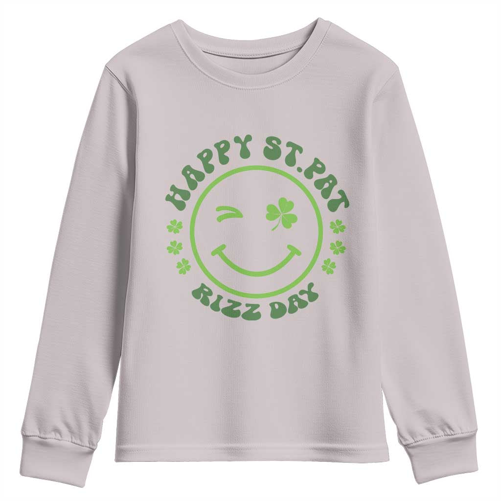 Funny St. Patrick's Day Youth Sweatshirt Happy St Pat Rizz Day Lucky Shamrock Face