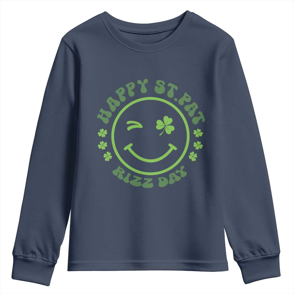 Funny St. Patrick's Day Youth Sweatshirt Happy St Pat Rizz Day Lucky Shamrock Face