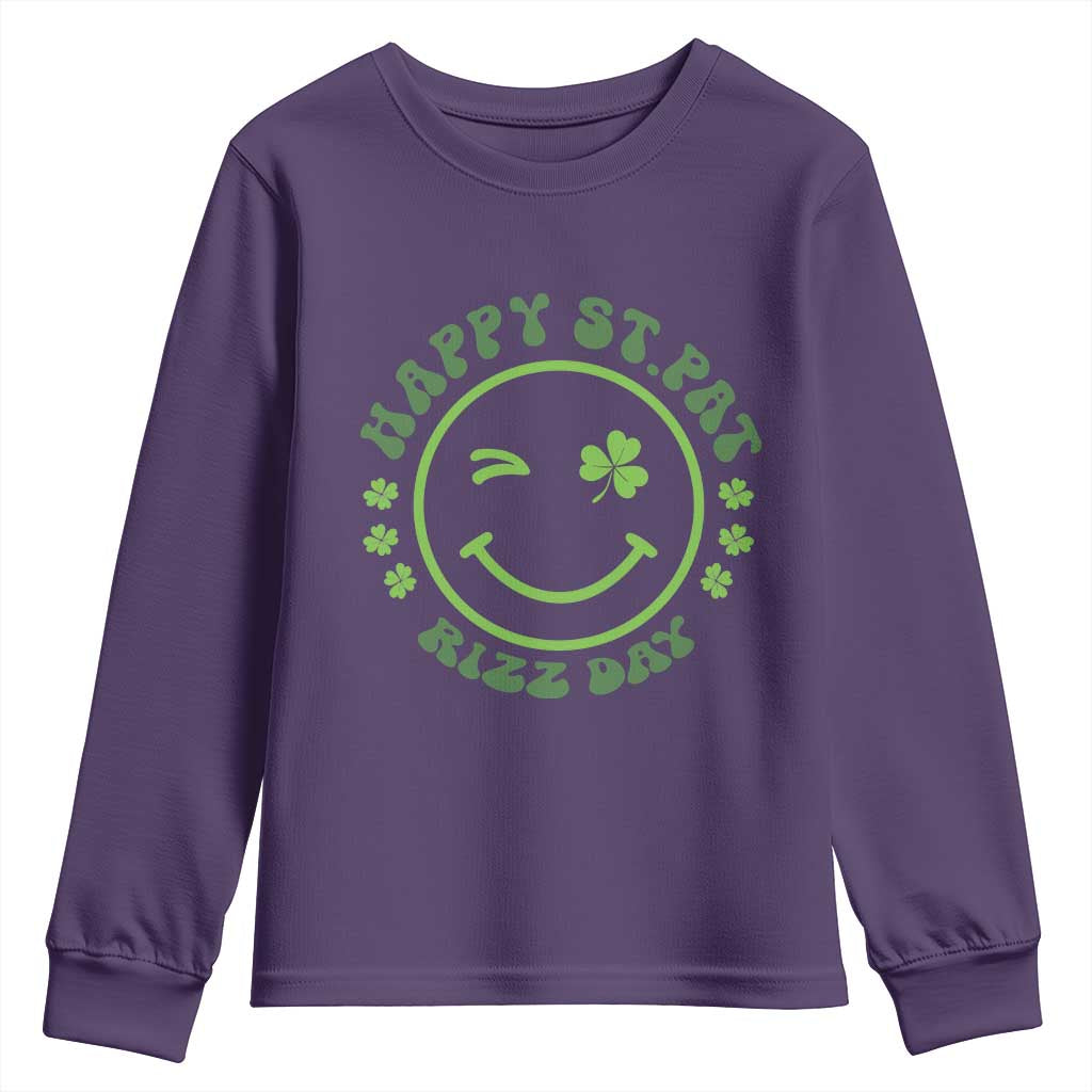Funny St. Patrick's Day Youth Sweatshirt Happy St Pat Rizz Day Lucky Shamrock Face