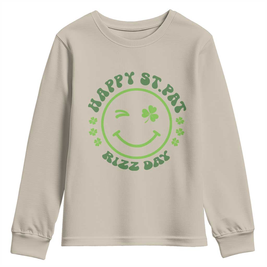 Funny St. Patrick's Day Youth Sweatshirt Happy St Pat Rizz Day Lucky Shamrock Face