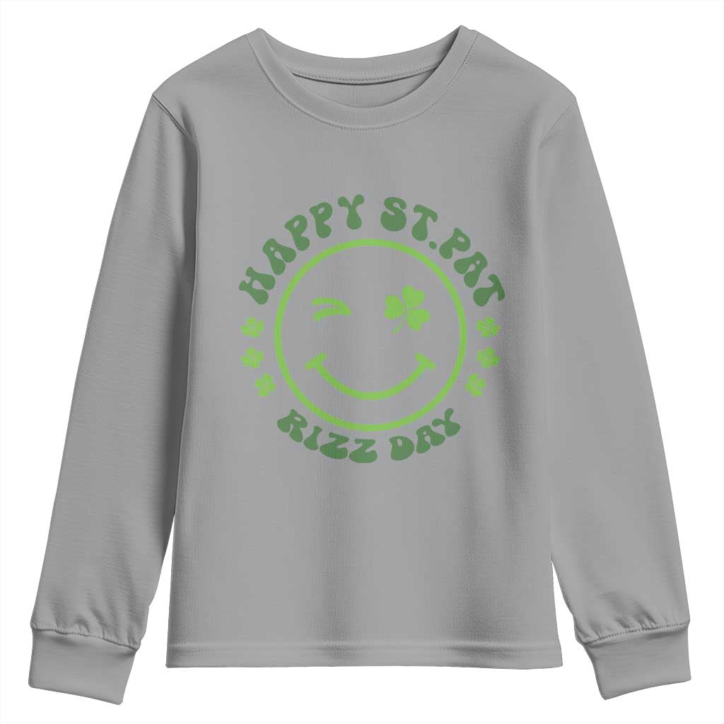 Funny St. Patrick's Day Youth Sweatshirt Happy St Pat Rizz Day Lucky Shamrock Face