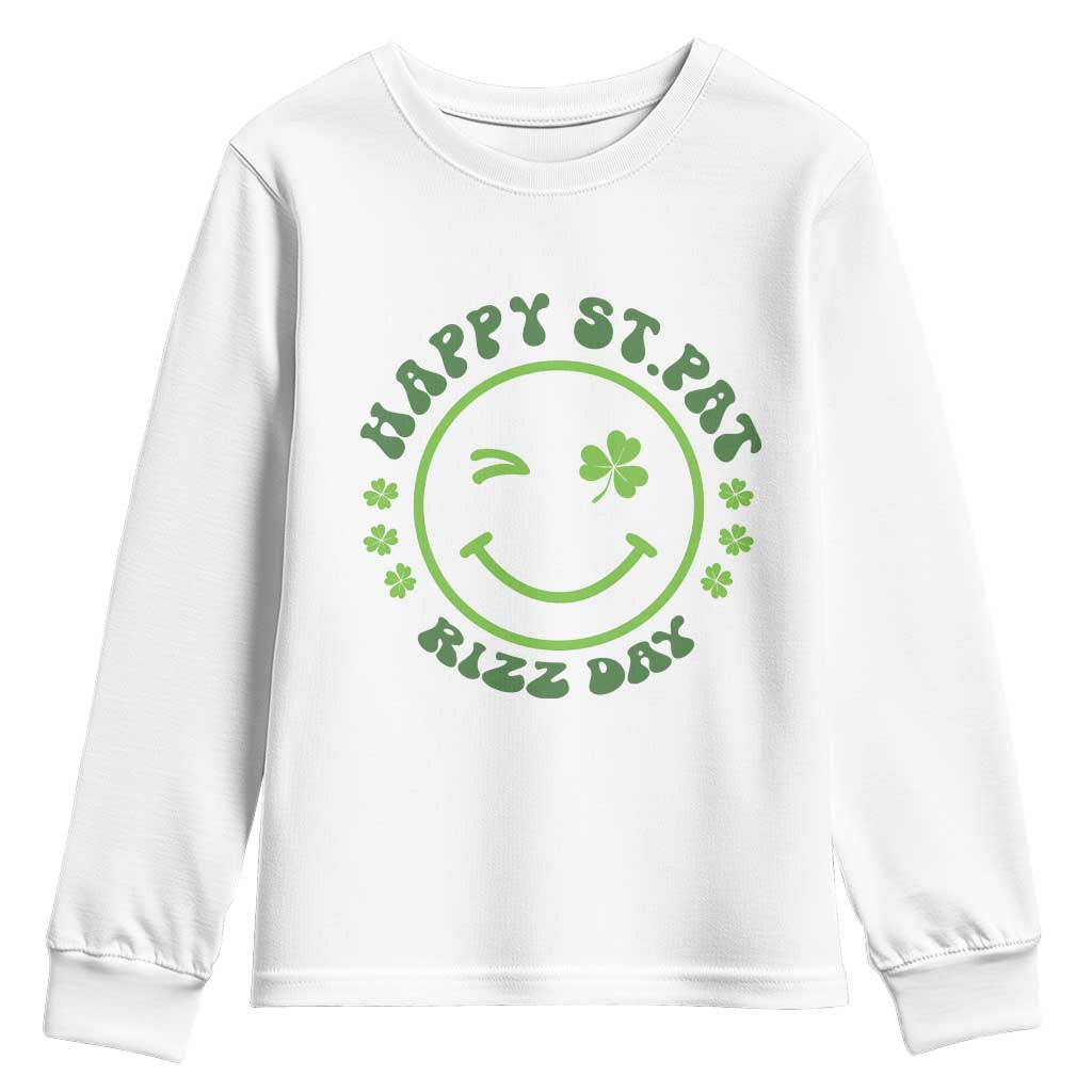Funny St. Patrick's Day Youth Sweatshirt Happy St Pat Rizz Day Lucky Shamrock Face