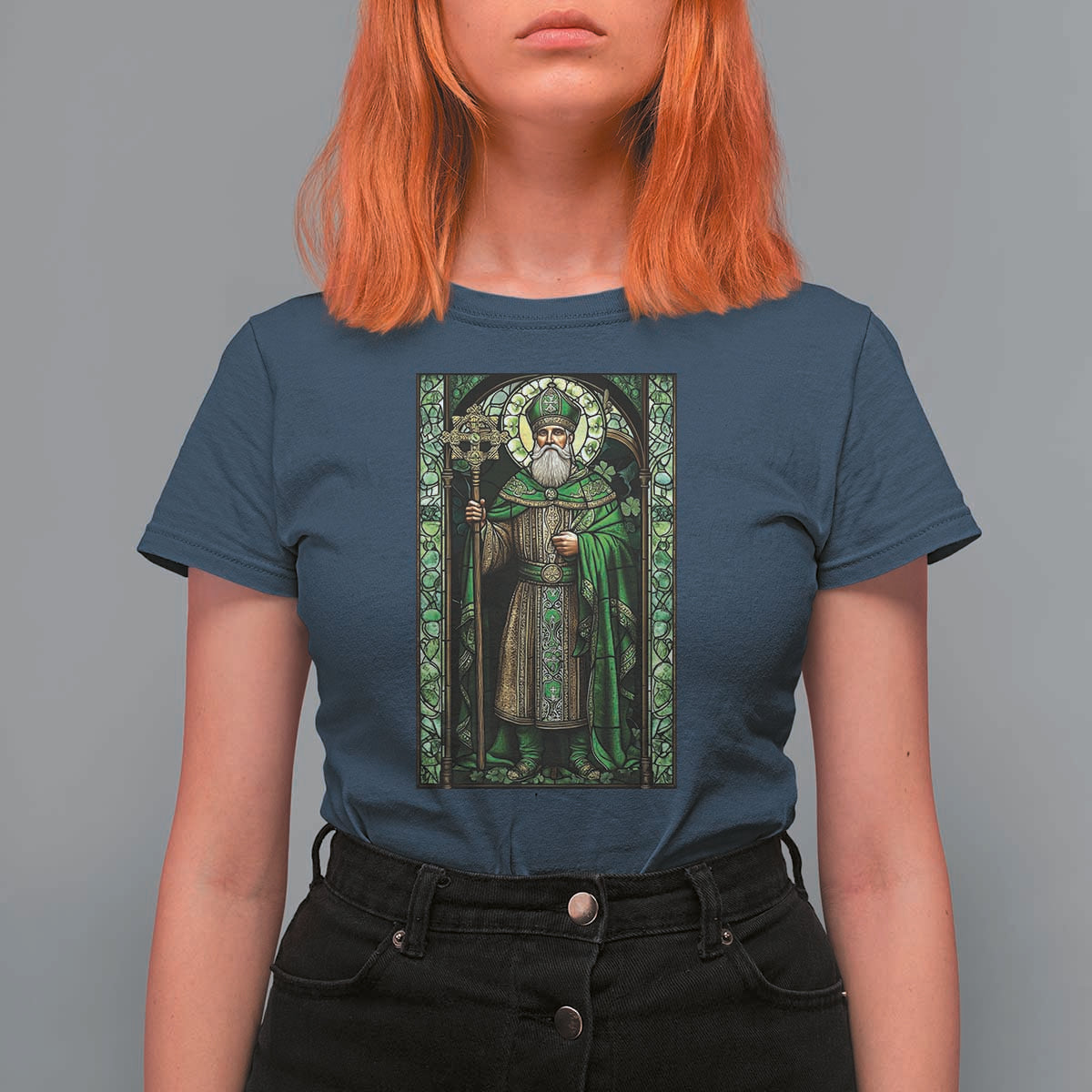 St. Patrick's Day T Shirt For Women Saint Patrick Art Aesthetic Stained Glass
