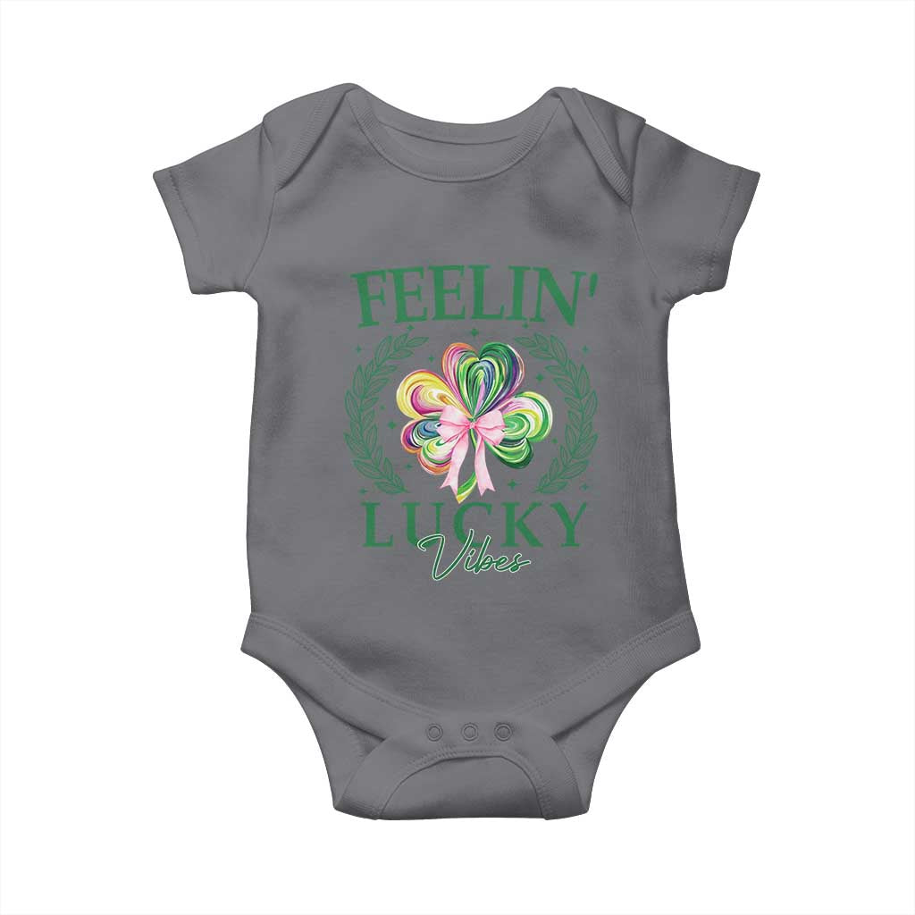 St. Patrick's Day Baby Onesie Feelin' Lucky Vibes Shamrock Coquette Bow