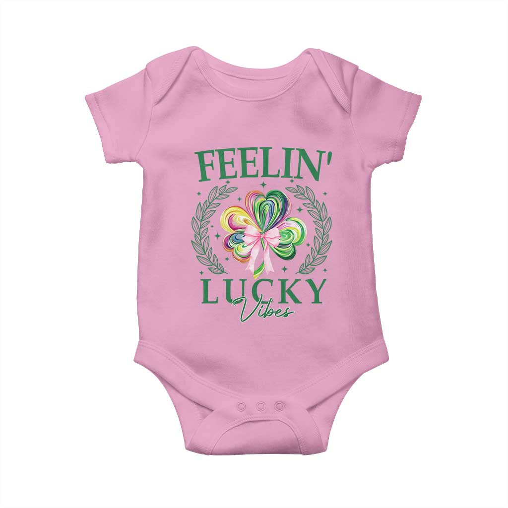 St. Patrick's Day Baby Onesie Feelin' Lucky Vibes Shamrock Coquette Bow