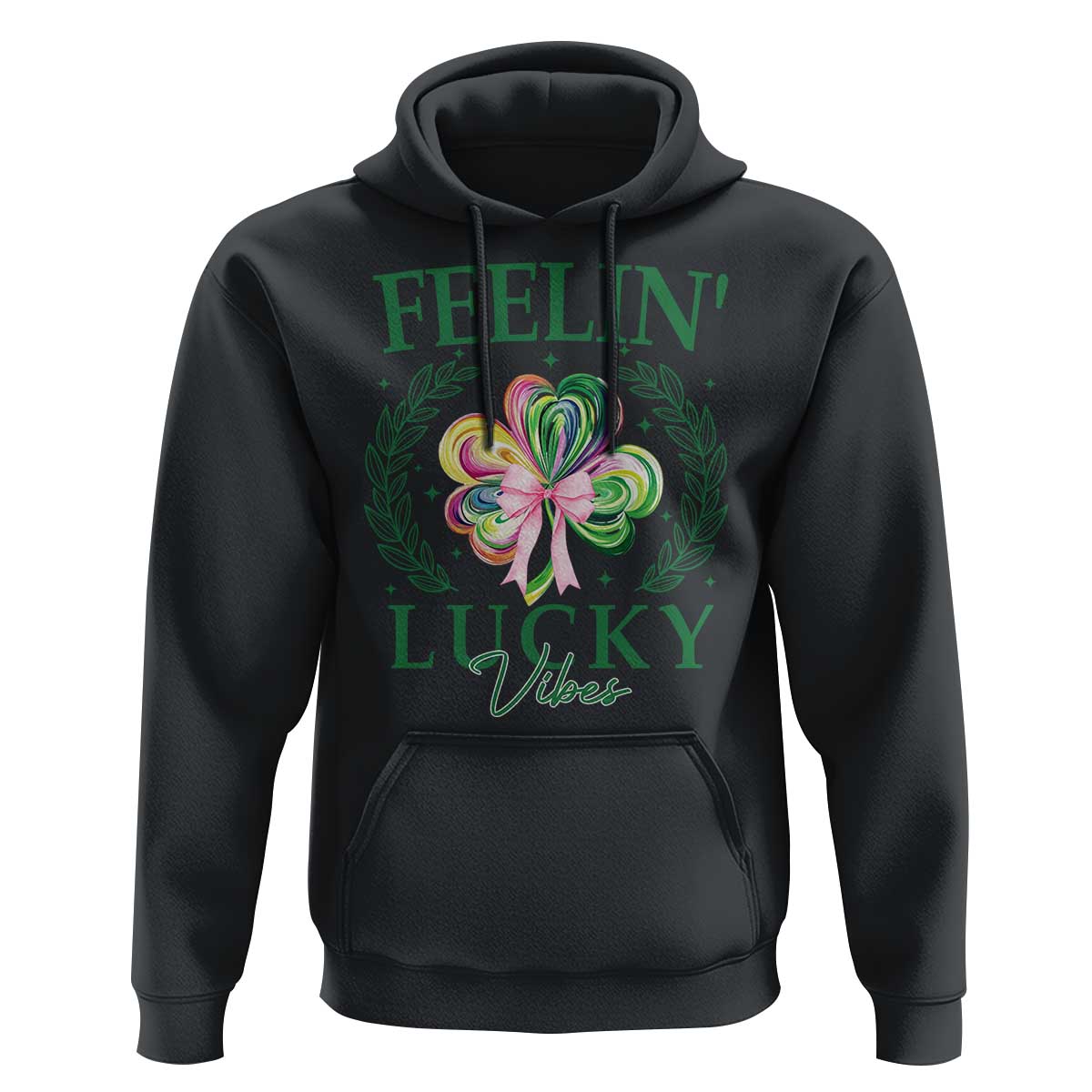 St. Patrick's Day Hoodie Feelin' Lucky Vibes Shamrock Coquette Bow