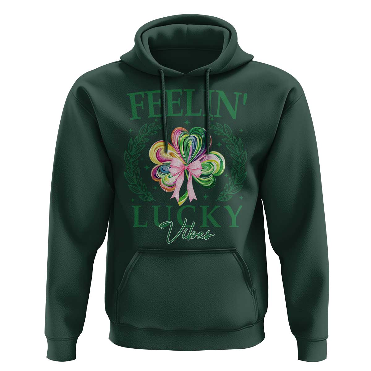 St. Patrick's Day Hoodie Feelin' Lucky Vibes Shamrock Coquette Bow