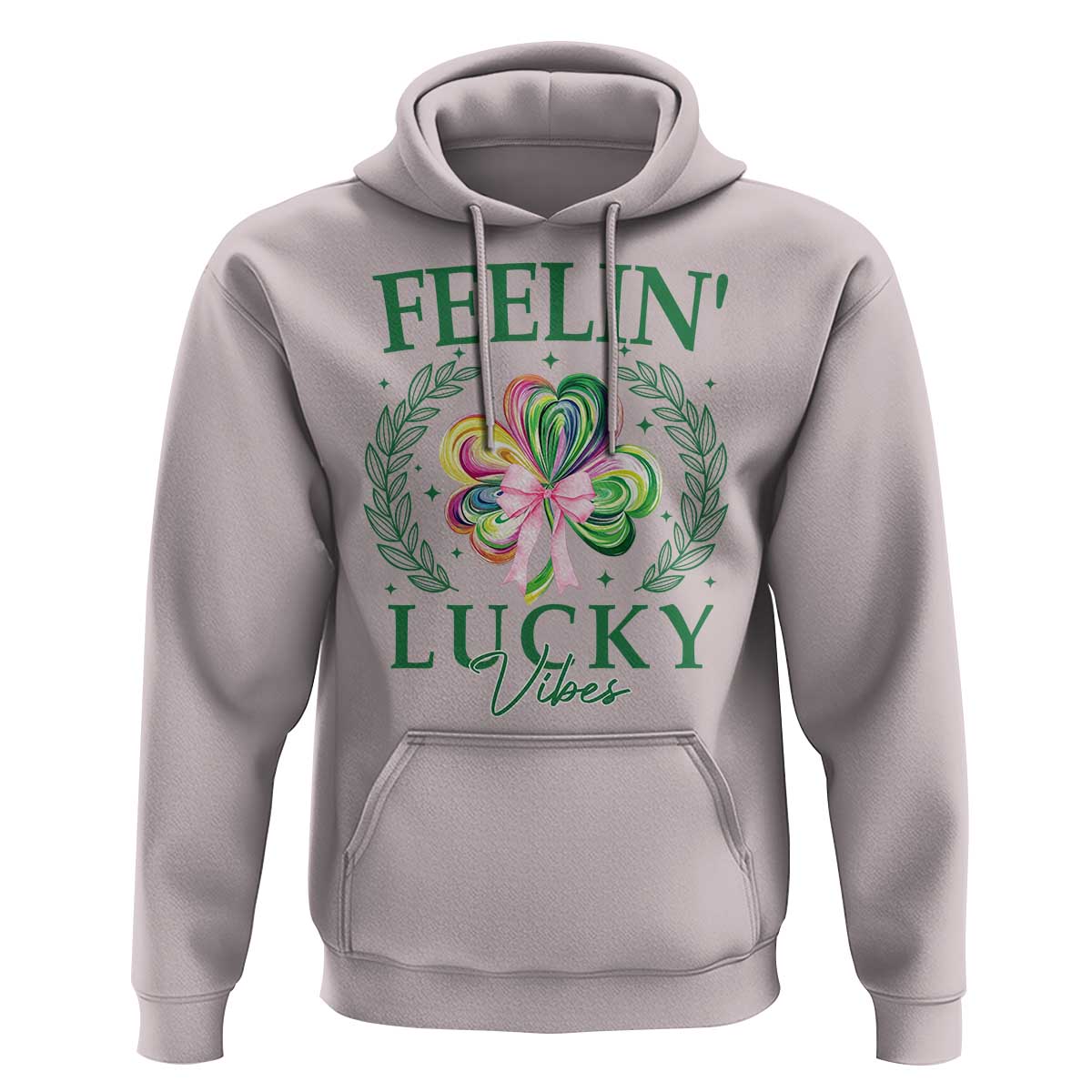St. Patrick's Day Hoodie Feelin' Lucky Vibes Shamrock Coquette Bow