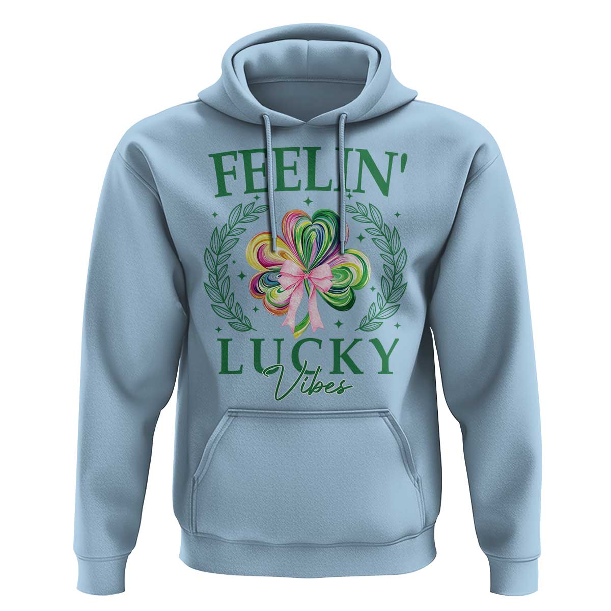 St. Patrick's Day Hoodie Feelin' Lucky Vibes Shamrock Coquette Bow