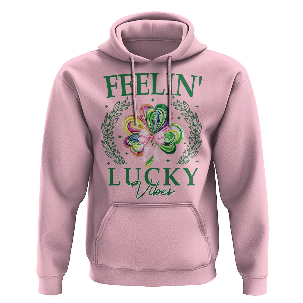 St. Patrick's Day Hoodie Feelin' Lucky Vibes Shamrock Coquette Bow