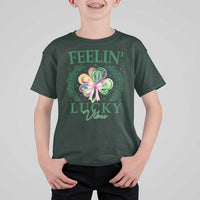 St. Patrick's Day T Shirt For Kid Feelin' Lucky Vibes Shamrock Coquette Bow