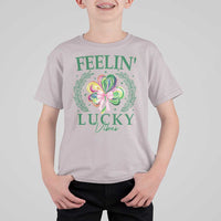 St. Patrick's Day T Shirt For Kid Feelin' Lucky Vibes Shamrock Coquette Bow