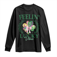 St. Patrick's Day Long Sleeve Shirt Feelin' Lucky Vibes Shamrock Coquette Bow