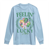 St. Patrick's Day Long Sleeve Shirt Feelin' Lucky Vibes Shamrock Coquette Bow