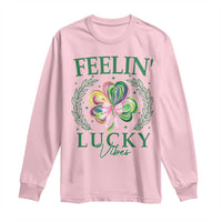 St. Patrick's Day Long Sleeve Shirt Feelin' Lucky Vibes Shamrock Coquette Bow