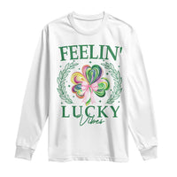 St. Patrick's Day Long Sleeve Shirt Feelin' Lucky Vibes Shamrock Coquette Bow