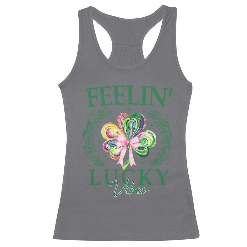 St. Patrick's Day Racerback Tank Top Feelin' Lucky Vibes Shamrock Coquette Bow
