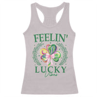 St. Patrick's Day Racerback Tank Top Feelin' Lucky Vibes Shamrock Coquette Bow