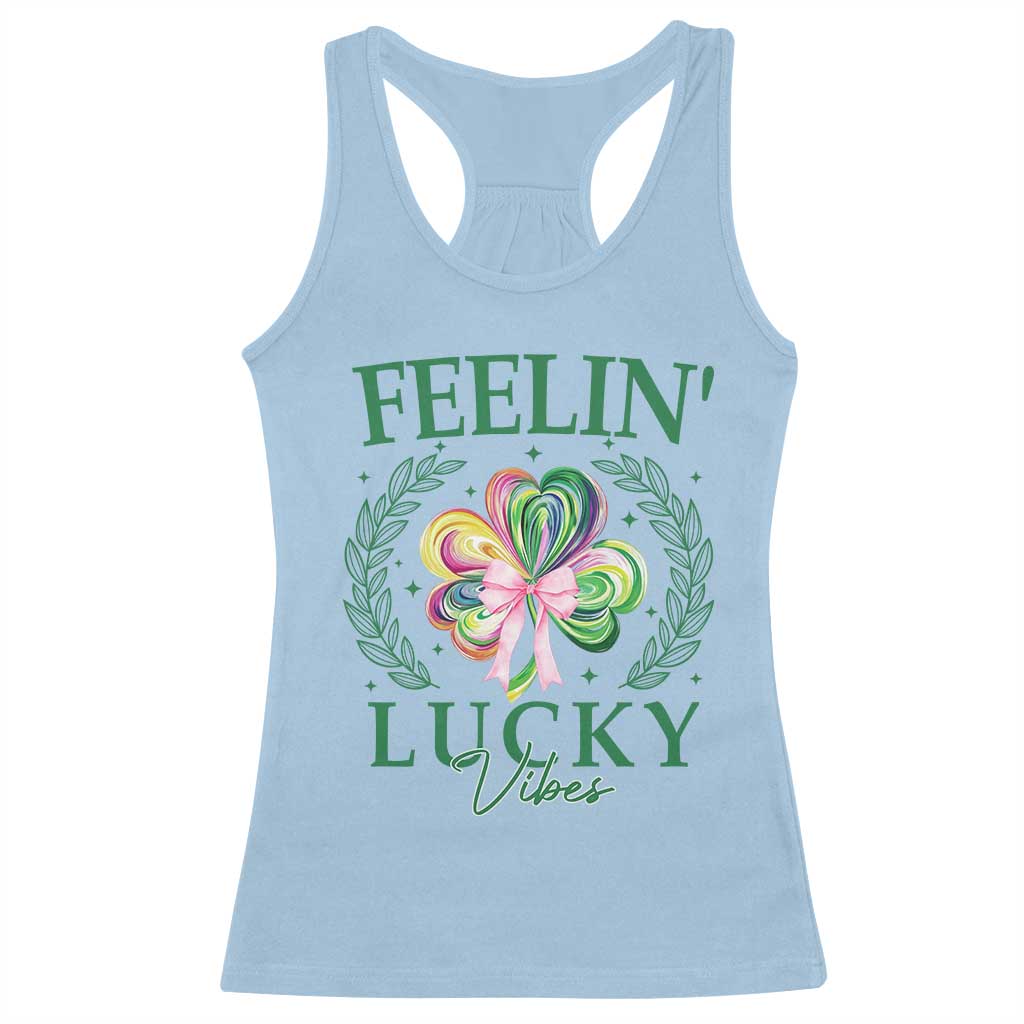 St. Patrick's Day Racerback Tank Top Feelin' Lucky Vibes Shamrock Coquette Bow