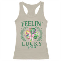 St. Patrick's Day Racerback Tank Top Feelin' Lucky Vibes Shamrock Coquette Bow
