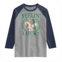 St. Patrick's Day Raglan Shirt Feelin' Lucky Vibes Shamrock Coquette Bow
