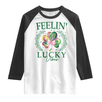 St. Patrick's Day Raglan Shirt Feelin' Lucky Vibes Shamrock Coquette Bow