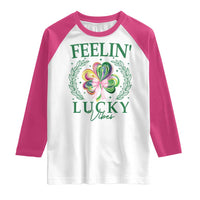St. Patrick's Day Raglan Shirt Feelin' Lucky Vibes Shamrock Coquette Bow