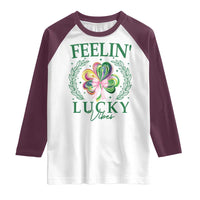 St. Patrick's Day Raglan Shirt Feelin' Lucky Vibes Shamrock Coquette Bow