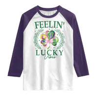 St. Patrick's Day Raglan Shirt Feelin' Lucky Vibes Shamrock Coquette Bow